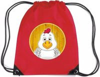 Bellatio Decorations Kippen rijgkoord rugtas / gymtas - rood - 11 liter - voor kinderen