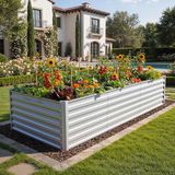DWVO Verhoogd bloembed voor de tuin, 1550 liter, verzinkt staal, 0,35 mm, met veiligheidsrand en 4 steunstangen voor fruit en groenten in de tuin (zilver, 240 x 120 x 54 cm)