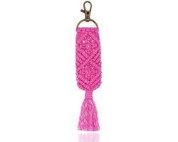 Deja Jewels Lookinggoodtoday Geknoopte Boho Sleutelhanger Handgemaakt Roze van Katoen en Metaal