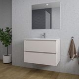 Saniclass Chaci Badkamermeubelset - 80x46x55cm - keramische wastafel wit - 1 wasbak - 1 kraangat - 2 lades - rechthoekige spiegel - mat cotton (beige)