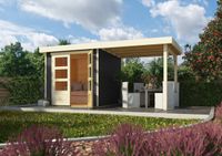 Karibu Woodfeeling Tuinhuis Askola 2 Grijs met Overkapping 467 x 238 cm