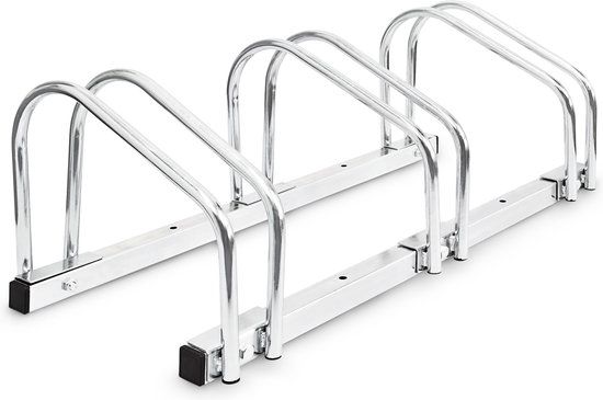 Relaxdays fietsenrek - voor 3 fietsen - bodem- en wandmontage - klein - 73 cm breed - zilver