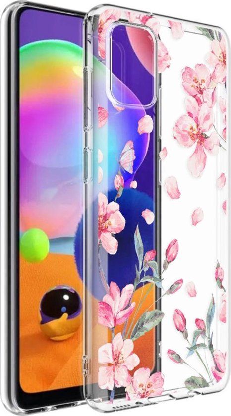 iMoshion Samsung Galaxy A31 Hoesje Siliconen - Roze / Transparant / Blossom Watercolor