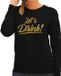 Bellatio Decorations Lets drink sweater zwart met gouden glitter tekst dames - Oud en Nieuw / Glitter en Glamour goud party kleding trui L