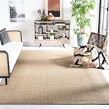 SAFAVIEH Natural Fiber Rug - 7' Square, Natural & Grey, Border Basketweave, Seagrass Design, Easy Care, Ideal for High-Traffic Areas in Living Room, Bedroom (NF114P)