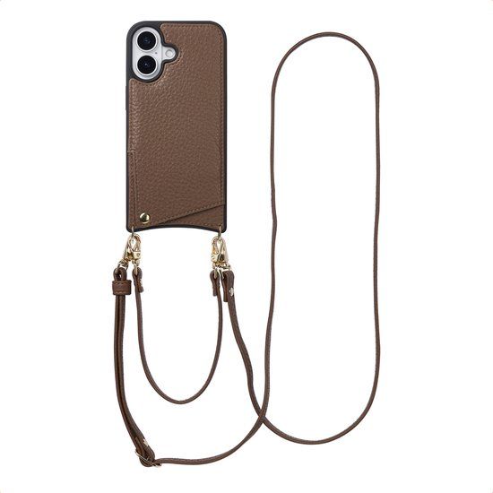 Selencia Hoesje - Geschikt voor Apple iPhone 17 - Backcover met koord en pashouder - Mocha Brown
