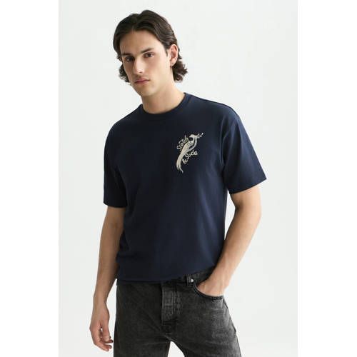 Scotch & Soda Relaxed Fit T-shirt met Backprint - Donkerblauw
