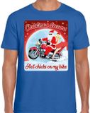 Bellatio Decorations Shoppartners Bv Fout Kerstshirt / t-shirt - Christmas dreams hot chicks on my bike - motorliefhebber / motorrijder / motor fan blauw voor heren - kerstkleding / kerst outfit S