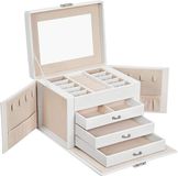 SONGMICS Sieradendoos 4 niveaus, 3 lades, met handvat, met spiegel, slot