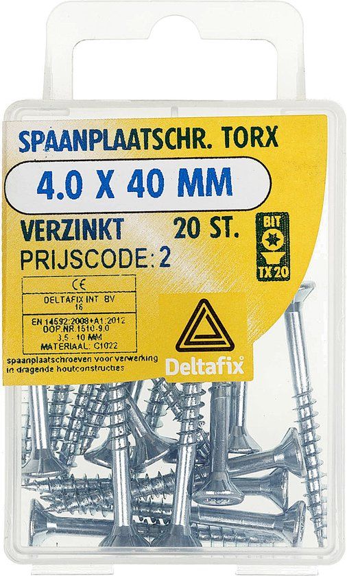 Deltafix Spaanplaatschroef platkop Torx verzinkt 4.0 x 40 mm 20 stuks