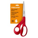Fiskars Multifunctionele schaar voor linkshandigen, ergonomisch gevormd, 20,3 cm, roestvrij staal, papier- en stofschaar voor kantoor, kunst en handwerk, rood