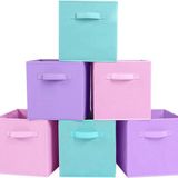 Famanu – Opvouwbare stoffen opbergkubus 33 x 33 x 33 cm - lichtblauw/Roze/Lavendel