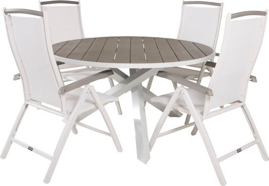 Parma tuinmeubelset tafel &#216;140cm en 4 stoel 5posalu Albany wit, grijs.