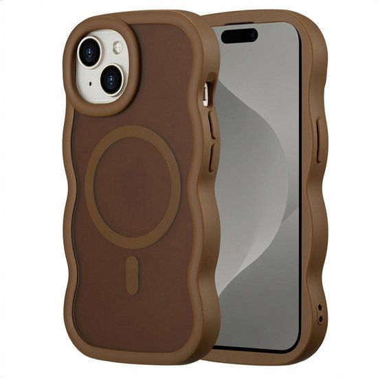 Selencia Wavy Case - Golvend Hoesje geschikt voor Apple iPhone 15 - Mocha Brown