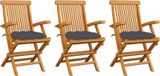 Chaises pliantes avec coussins anthracite, 3 pièces, teck massif