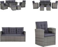 vidaXL 6-delige Loungeset met kussens poly rattan grijs