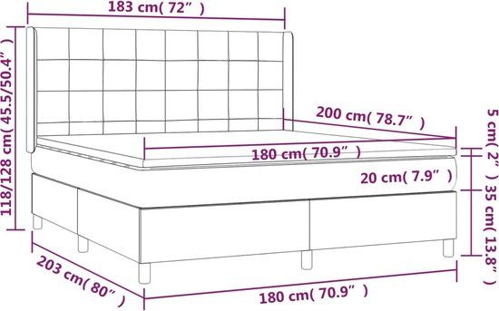 vidaXL Boxspring Bed - 180x200 cm - Blauw - Stof
