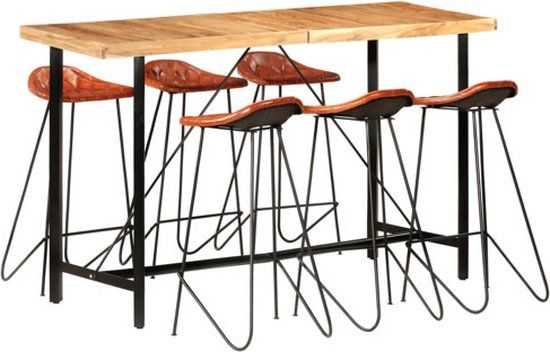 vidaXL 7-delige Barset massief hout en echt leer