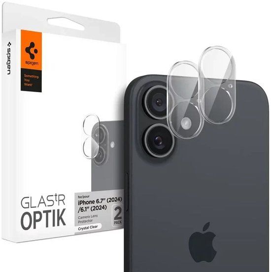 Spigen Camera Lens Protector Geschikt voor Apple iPhone 16 / 16 Plus - Glas.tR Optik - 9H Tempered Glass - 2-Pack Transparant