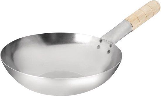 Vogue K295 Wok - 25.4cm - Zacht Stalen - Platte Bodem - Grijs
