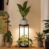 Merkloos Metalen plantenstandaard met LED-verlichting - 2-lags cilindrisch rek voor binnen