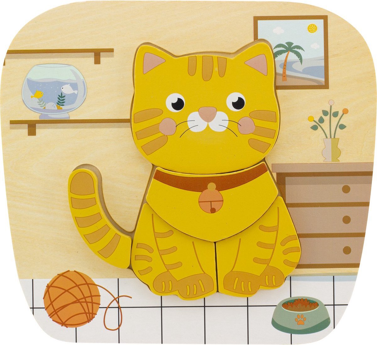 Ulysse Couleurs d'Enfance Houten Vormen Puzzel - kat of poes - 5 Stukjes