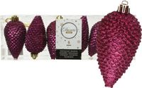 Decoris Dennenappel Kersthangers 6 stuks - Aubergine Roze - 8 cm - Kunststof
