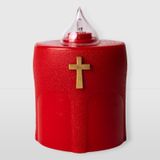 La Briantina Elektrisch led-theelicht Benedicto rood, levensduur 150 dagen, rood met gouden kruis en knipperlicht, 11 x 8 x 6 cm