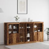 vidaXL - LED - Dressoir - 3 - st - Oudhout - 202 x 37 x 100 cm - Bewerkt hout
