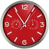 Bresser MyTime ND Radiogestuurde klok, wandklok, thermo-hygro met geruisloos radiouurwerk, roestvrijstalen frame en weergave voor temperatuur en luchtvochtigheid, rood, 250 x 250 mm