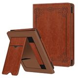 Fintie Standhoes voor 6" Kobo Clara BW (2024) / Kobo Clara Colour (2024) / Kobo Clara 2E (2022) eReader - Premium PU-lederen beschermhoes Auto Sleep/Wake met kaartsleuf en handriem, bruin