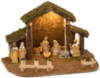 Jja Showroom And Head Office Complete crèche - 28 x 22,5 x 38 cm - avec 8 figurines de Noël - décoration de Noël étable
