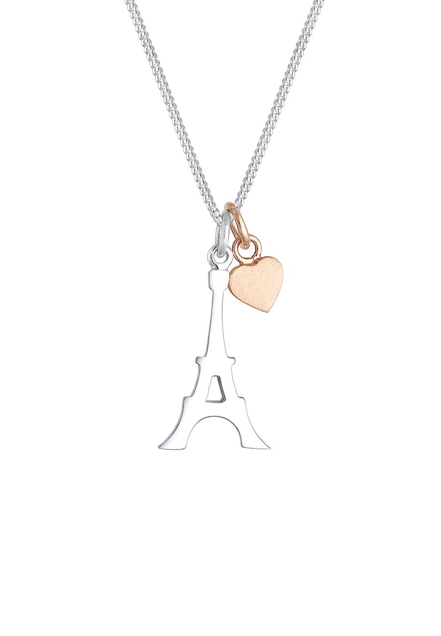 Elli Elli Necklace Women Eiffel Tower Heart in 925 Sterling Silver Rose Gold Plated Chains