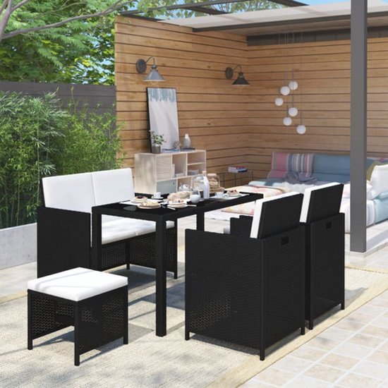 vidaXL 6-delige Tuinset met kussens poly rattan zwart