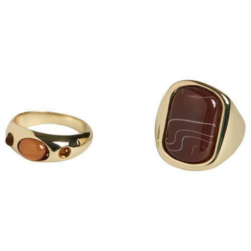 PIECES PCPAULINE - set van 2 goudkleurig/bruin ring