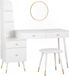 Bolt Edge Schminktafel – Blanc – Avec miroir et tabouret – Table de maquillage pour filles – Enfants et Adultes