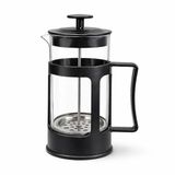 Globly Handmatig koffiezetapparaat en theepot, 600 ml, van glas met filter van roestvrij staal, veelzijdig inzetbaar, zwart