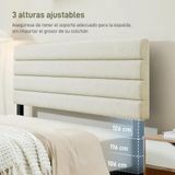 Tête de lit - 140x10x126 cm - Revêtement en lin - Autoportant - Hauteur réglable en 3 positions : 106/116/126 cm - Gris
