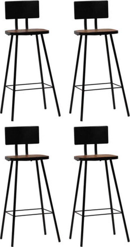 vidaXL Barkrukken - 4 stuks - Massief Gerecycled Hout - Zithoogte 74 cm