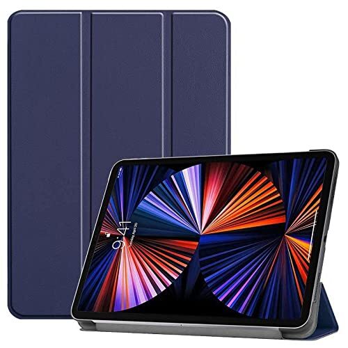 CoreParts Cover voor iPad PRO 12.9 2021 voor iPad PRO 12,9-inch 5e, REPARTS BESPAREN (voor iPad PRO 12,9-inch 5e generatie (2021) Tri-Fold Caster Hard Shell Cover met Auto Wake Function - Dark Blue)