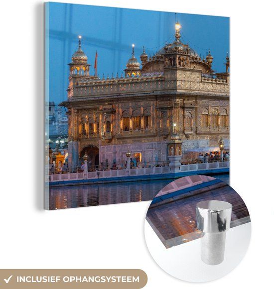 MuchoWow® Glass Painting 20x20 cm - Acrylic Glass Painting - Harmandir Sahib Temple in Morning Twilight - Photo on Glass - Paintings