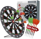 DoYourDart dartbord met 6 pijlen 41,5x41,5x1,9cm zwart/wit/rood