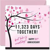 Grappige 31e verjaardagskaart voor vrouw of echtgenoot - 11323 dagen samen - I Love You cadeaus, gelukkige 31e huwelijksverjaardagskaarten voor partner, 145 mm x 145 mm wenskaarten voor eendertigste jubilea