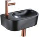 QeramiQ Fuente Fonteinset - 40x21.5x12cm - links - glad - halfrond - 1 kraangat - keramiek - fonteinkraan geborsteld koper - afvoerplug - verlaagd sifon - zwart mat