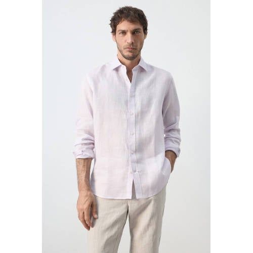 Mango Man linnen regular fit overhemd - pastelroze