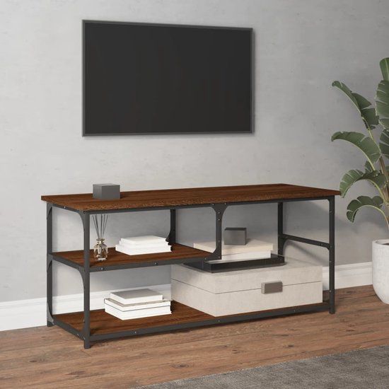 vidaXL Tv-meubel 103x38x46,5 cm bewerkt hout staal bruin eikenkleur
