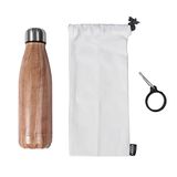 Cook Concept KA4655 Coffret Bouteille Isotherme de Transport Inox Effet Bois avec Mousqueton et Pochon Beige et Marron H26 x 8,5 x 18 cm