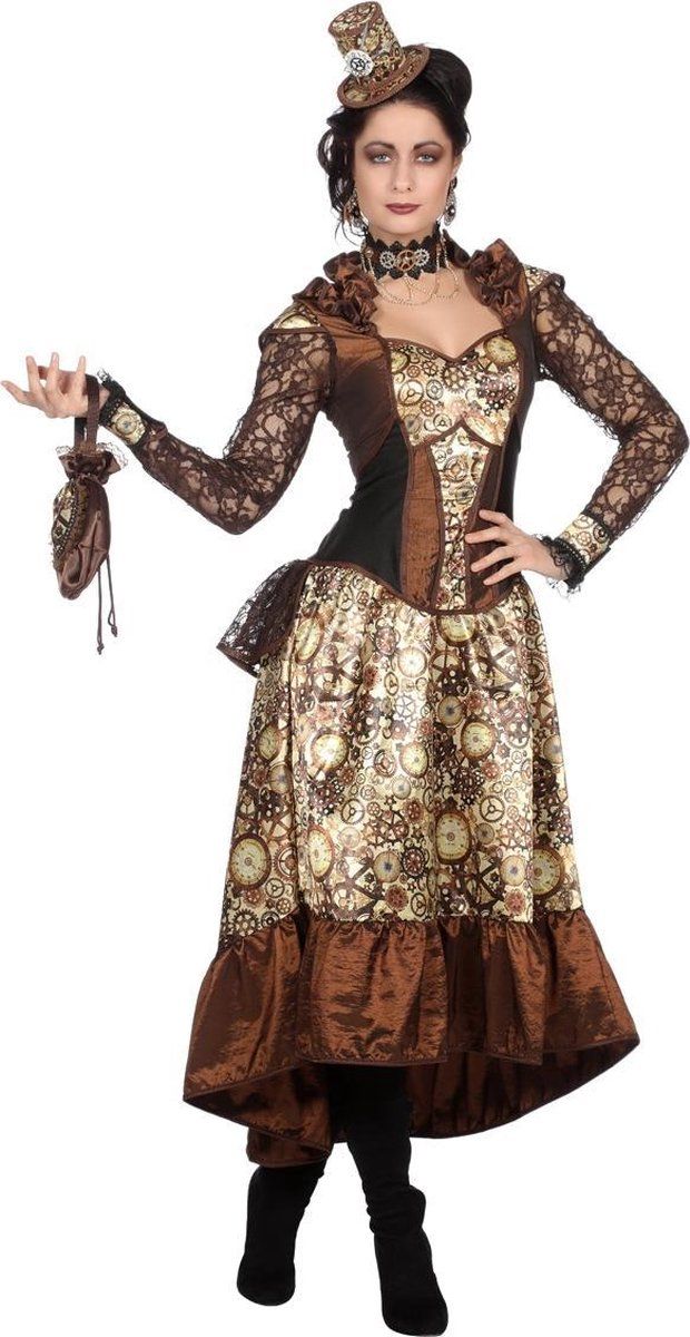 Wilbers Steampunk jurk Lacey - Volwassenen - Bruin/Goud - Polyester - EAN: 8714438779460