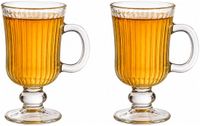 Excellent Houseware Verre à café/thé - 2x - 230ml - Verre - H15 x D7 cm - Motif rayé
