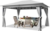 TOOLPORT Tuinpaviljoen 3x4 m ca. 180 g/m² dakzeil waterdicht paviljoen 4 zijwanden grijs tuintent partytent ca. 6x6 cm profiel
